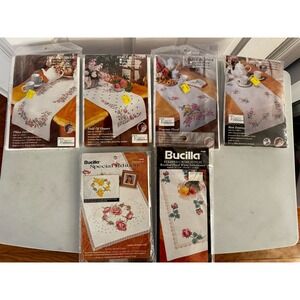 5 Tobin Bucilla Table Runner/1 Scarf Stamped Embroidery Floral‎ Kits NEW